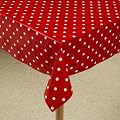 red and white polka dot vinyl tablecloth 2mtrs x 135cm