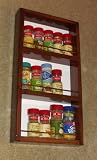 (SR-318) Wall mount or surface mounted Kitchen Spice Rack holder, 21H x 11W x 2.5D, Solid Wood, accommodates multiple size bottles. Enamel finish or stain finish in your color choice, or unfinished also!