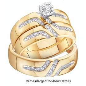 Stunning Yellow Gold 1/4 ct Diamond Trio Set For Him and Her