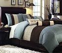 7 PC. MODERN BED IN A BAG SUPER SET CHOCOLATE BROWN W/ MATCHING PILLOWS, QUEEN, BLUE
