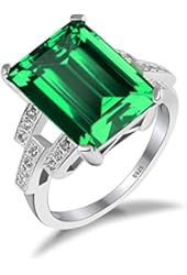 Jewelrypalace Women's 6.46ct Emerald Cut Created Green Nano Emerald 925 Sterling Silver Ring