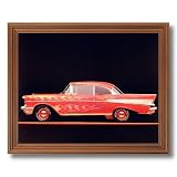 1957 Red Flame Chevy Bel Air Car Home Decor Wall Picture Oak Framed Art Print