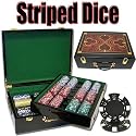 500 Ct Striped Dice Poker Chip Set w/ High Gloss Wooden Case