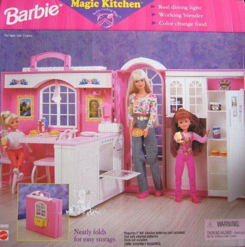 Barbie MAGIC KITCHEN Playset w Working Blender, Dining Light, Color Change Food & MORE!