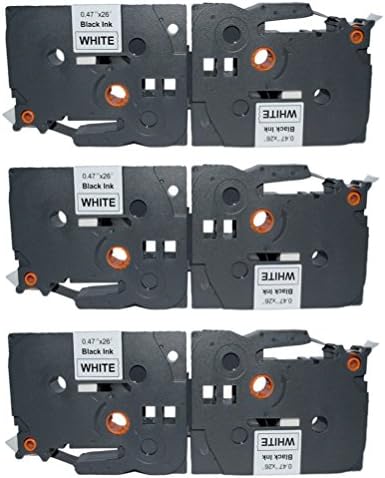 Compatible Brother TZe-231 TZe231 TZ231 TZ-231 1/2 In. Black on White Laminated Label Tape Replace Brother P-Touch Label Makers &amp; Printers (0.47" 12mm width 8m Length TZe 231 Pack of 6)