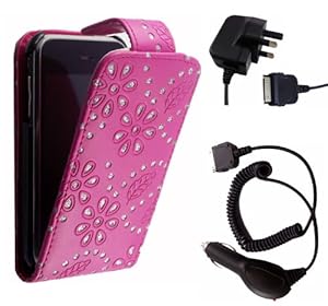5 IN 1 BUNDLE OFFER BUY AN IPHONE 3 3G 3GS PINK GLITTER POUCH + MAIN CHARGER + CAR CHARGER + SCREEN GUARD + SCREEN CLEANING CLOTH ALL TOGETHER IN CHEAP PRICE OFFER