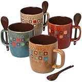 Mr. Coffee 8-Piece Cafe Americano Mug Set with Spoons, 13-Ounce, Assorted