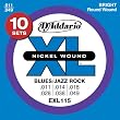 D'Addario EXL115-10P Nickel Wound Electric Guitar Strings, Medium/Blues-Jazz Rock, 11-49, 10 Sets
