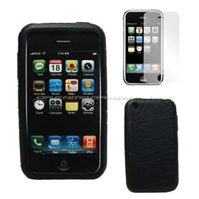 Premium iPhone 4gb 8gb 16gb Ultra Protection Series Thick Silicone Case - Black + LCD Screen Protector + iPhone Car Charger - Black + iPhone Travel/Wall Charger - White + iPhone Rapid Charge and Sync USB Cable - White