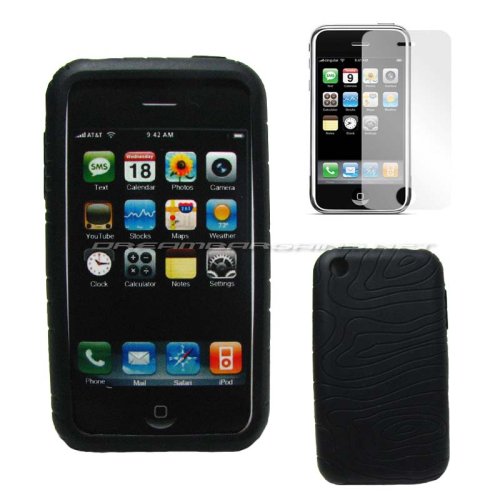 DreamBargains Premium iPhone 4gb 8gb 16gb Ultra Protection Series Thick Silicone Case - Black + LCD Screen Protector + iPhone Car Charger - Black + iPhone Travel/Wall Charger - White + iPhone Rapid Charge and Sync USB Cable - White