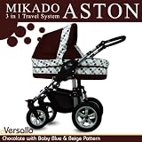 Aston 3 in 1 Travel System Baby Pram & Pushchair with Car Seat in over 50 colours-VERSALLO'