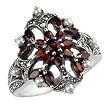 Garnet Fire Burst Silver Natural Seed Pearl Ring - by Dahlia Vintage Jewelry Collection