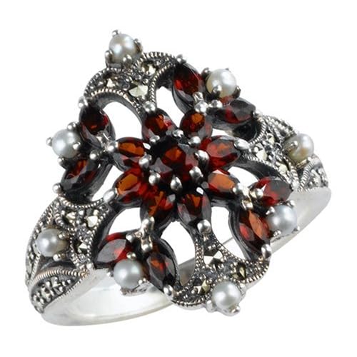 Garnet Fire Burst Silver Natural Seed Pearl Ring Garnet Fire Burst Silver Natural Seed Pearl Ring