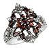 Garnet Fire Burst Silver Natural Seed Pearl Ring - by Dahlia Vintage Jewelry Collection