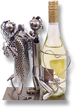 Wine Bottle Holder Metal Art Sculpture, Bride and Groom