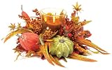 Fall Pumpkin, Berry, Leaf & Amber Glass Globe Pillar Candle Holder Centerpiece