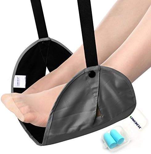 Keasy - New Replacement Footrests upgrade!! Portable Travel Footrest + Complimentary Gift UNIBELL noise-proofing earplugs/Ultralight &amp; Easy Setup,For Airplane&amp;Train&amp;Buses&amp;Office&amp;Home! (Premium Gray)