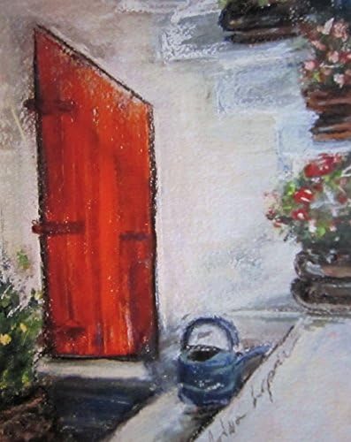 The Red Door, Rustic Tropical Wall Art Print, Original Pastel, Door Art, Red, Portals, Gates, Wall Art Andrea Lapins Art, Red Art