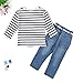 Vogholic Little Girls' Casual Long Sleeve Striped T-Shirt + Jeans 2 Piece Set 3T White