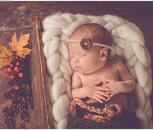 ColorName Newborn Baby Photography Backdrop Braid Wool Spinning Fiber Wrap Baby Photo Props String Blanket (Beige)