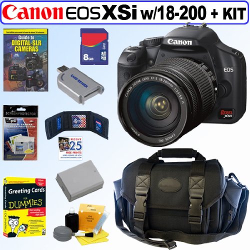 Canon Digital Rebel XSi 12MP Digital SLR Camera (Black) with EF-S 18-200mm f/3.5-5.6 IS Standard Zoom Lens + 8GB Deluxe Accessory Kit
