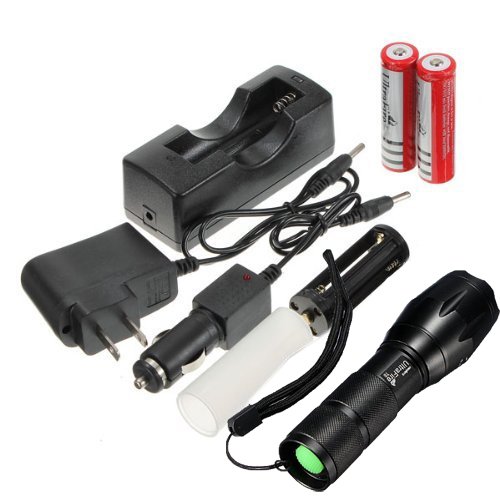 UltraFire CREE XML T6 LED Flashlight 5 Mode Zoomable Torch + 18650 Charger + 2*18650 Battery + Car Charger + AC Charger