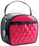 NEW LUX DE VILLE COSMECTIC CASE BAG BLACK PATENT VINYL WITH RED DIAMOND STITCH PURSE HANDBAG ROCKABILLY RETRO PUNK