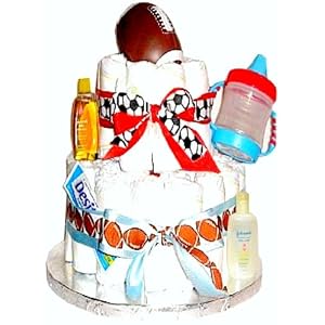 Baby Diaper Cake - 2 Tier Baby Shower Centerpiece - Football