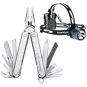 Outdoor Set02, bestehend aus: Leatherman Core, inkl. Lederholster + Stirnlampe Liberty 106, 1 Watt mit Luxeon LED
