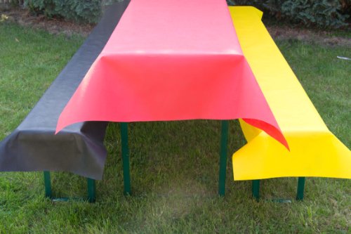 Tischdecke (1 m x 2,50 m, rot) + 2 Bankauflagen (schwarz, gelb) Bierzeltgarnitur, EM, WM, Olympiade, Deutschland, Fanartikel