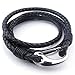 KONOV Black Leather Men's Bracelet Stainless Steel Clasp, Black Silver - 8