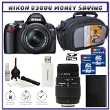 Nikon D3000 10MP Digital SLR Camera w/ 18-55mm f/3.5-5.6G AF-S DX VR Nikkor Zoom Lens w/ Sigma 70-300mm f/4-5.6 DG Macro Autofocus Lens for Nikon AF + Two (2) 8GB Card + EN-EL9a Battery + Case + Accessory Kit