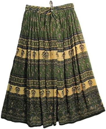 Indian Rajsthani Green Buti Bohemian Broomstick Long Gypsy Skirt