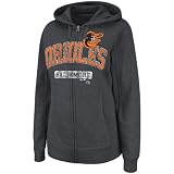 MLB Women's Baltimore Orioles Real Flava Long Sleeve Full Zip Hoodie (Charcoal Heather, Large)