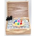 Double 15 Mexican domino train set in wooden case