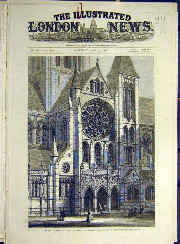 1880 CATHEDRAL TRURO ARCHITECT DESIGN BUILDING PRINT