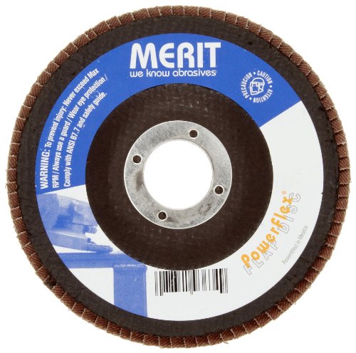 Merit Powerflex Contoured Abrasive Flap Disc, Type 29, Fiberglass Plate, Zirconia Alumina, 7/8 Arbor, 5 Diameter, Grit 24 (Pack of 10)