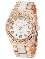Womens Two Tone Rose Gold and White Epoxy Bracelet Analog Watch Designer Inspired Jade LeBaum - JB202744G