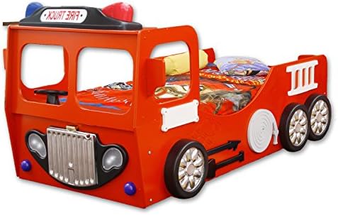Bed For Kid Fire Truck Bed Sale With Lights ECO Materials Durable Wooden Frame Slabs Firetruck Beds For Toddlers | Red