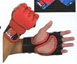 GTMA Leather MMA Mixed Martial Arts Grappling Gloves with 2 Tone - Red with Black Trim