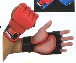 GTMA Leather MMA Mixed Martial Arts Grappling Gloves with 2 Tone - Red with Black Trim