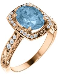 18K Rose Gold 9.00x7.00mm Oval Cut Sky Blue Topaz and Diamond Ring -- LIFETIME WARRANTY