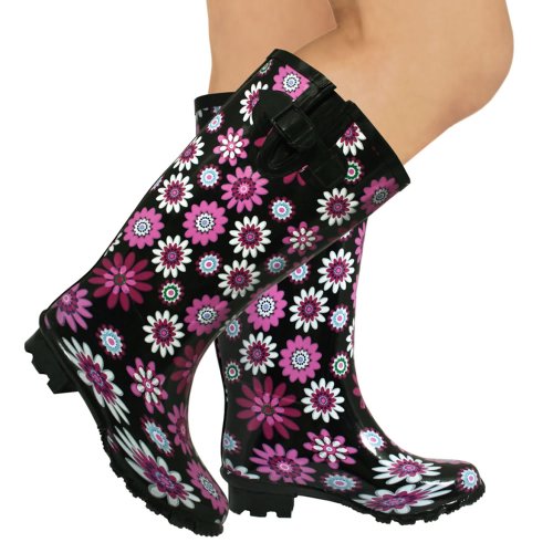 Spy Love Buy Black Wide Calf Flower Festival Wellies Wellington Boots Lauren