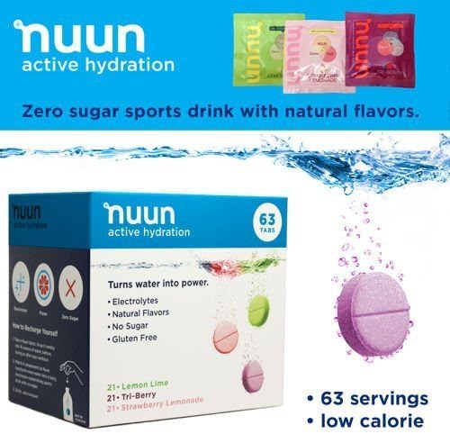 Nuun Active Hydration, Electrolyte Enhanced Drink Tablets - 21 Tablets Each of Lemon Lime, Tri-Berry, Strawberry Lemonade Flavors - 63 Tablets Total by Nuun Active Hydration