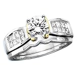 14K Two Tone Gold 1 ct. Princess and Round Brilliant Cut Diamond Engagement Set
