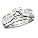 14K Two Tone Gold 1 ct. Princess and Round Brilliant Cut Diamond Engagement Set