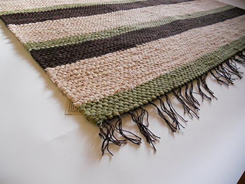 Prairie Rugs Cotton Rugs Stripped Design School Colors Area Rug, 5 x 8, Coffee/Desert/Olive