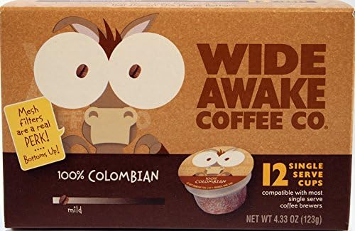 Wide Awake Coffee Single Serve Cups for Keurig K-cup Brewers, 100% Colombian, 12-count