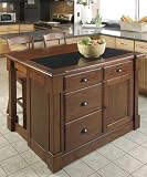 Aspen Kitchen Island w/hidden drop leaf support/granite top & Two Bar Stools