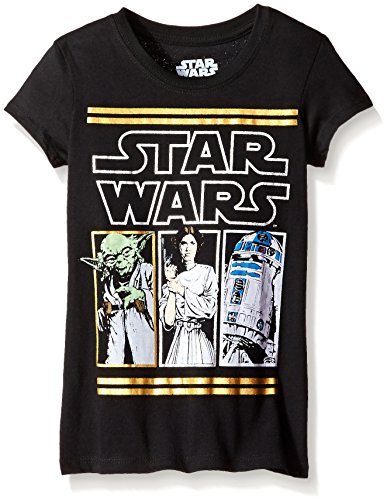 Star Wars Little Girls' Yoda Princess Leia R2D2 Short Sleeve Tee, Black,  Small/4